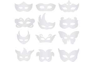 Ycfish 12 Pcs Blank DIY White Masquerade Mask for Hand Painting and Graffiti, Halloween Carnival Cosplay Party