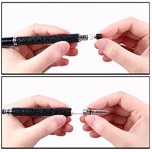 METRO 2 in 1 Eingabestift Touchstift Stylus für Tablet iPad iPhone Samsung Galaxy Tab mit 2x Kugelschreiber,2x extra Ersatzspitzen (Schwarz) - 3