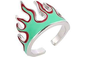 DISHOWME Feuer Flamme Ring Punk Knuckle Ring Kreativer Hip Hop Gelenk Fingerring Einstellbarer Schmuck für Frauen Männer Mädchen Jungen (Grün)