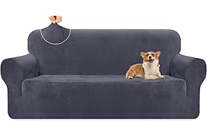 Granbest Premium Thicken Plush Velvet Sofa Cover 3 Seater High Stretch Couch Cover Super Soft Sofa Slipcover Luxury Furniture Protector for Pets and Kids (3 Seater, Grey)