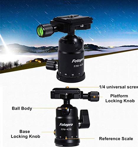 Fotopro 46.5cm Mini Tripode, Compacto Ligero Trípode Fibra de Carbono, Tripod Portátil con Rótula para Canon, Nikon, Sony cámara, Capacidad de Carga: 8 kg, Negro