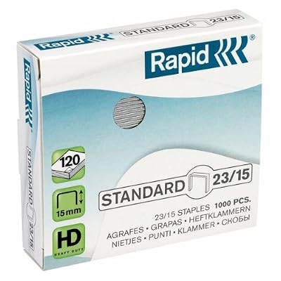 Rapid Agrafes en fil souple Standard N°23, Longueur 15 mm, 1000 Agrafes, Agrafe jusqu’à 120 feuilles, Fil galvanisé, 24869600