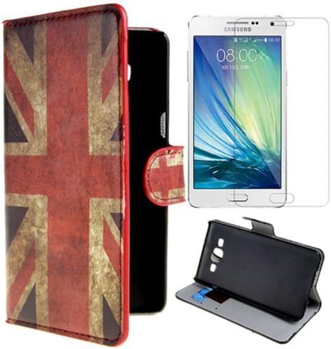 Semoss 2 in 1 Set Retro UK England Flag Leather Case Cover for Samsung Galaxy A5 2015 PU Wallet Flip Magnetic Closure Flip Cover Stand Function and Credit Card Slots Holder with Screen Protector
