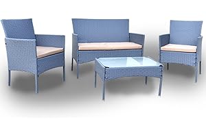 Buyer Empire Rattan Garden Furniture Set Heavy Duty Glass Coffee Table Chair Sofa 4 Piece Family lawn Indoor/Outdoor Lounge, Poolside, Garden, Balcony Conservatory Furniture (Grey)