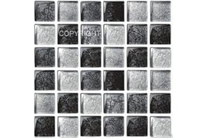 THE TILE STICKER COMPANY Pack of 20 Tile transfers stickers Traditional modern art bathroom backsplash kitchen splashbacks Vintage Victorian Moroccan Black Cream mosaic peel and stick self adhesive tile cover (Black Metallic)