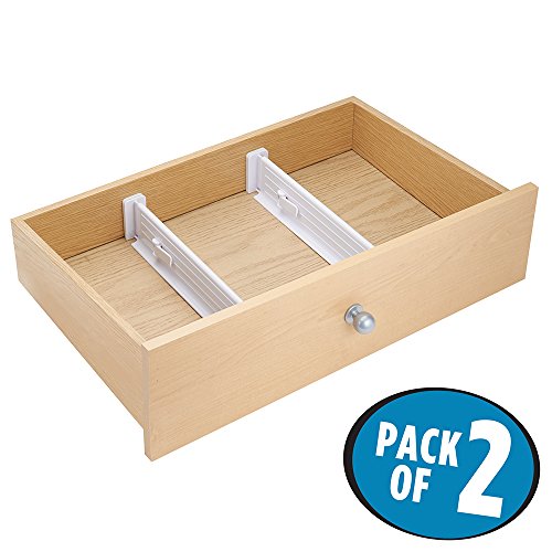 mDesign 2er Schubladentrenner – verstellbar – der perfekte Schubladeneinsatz – ideal als Schubladenteiler zur besseren Ordnung – Farbe: weiß - 2