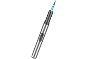 Juspota Mechero Soplete, 19cm Gas Mechero Recargable a Butano, Mechero a Prueba de Viento, Se Puede Bloquear Encendedor Largo de Palo, Plateado (Vendido sin Gas)