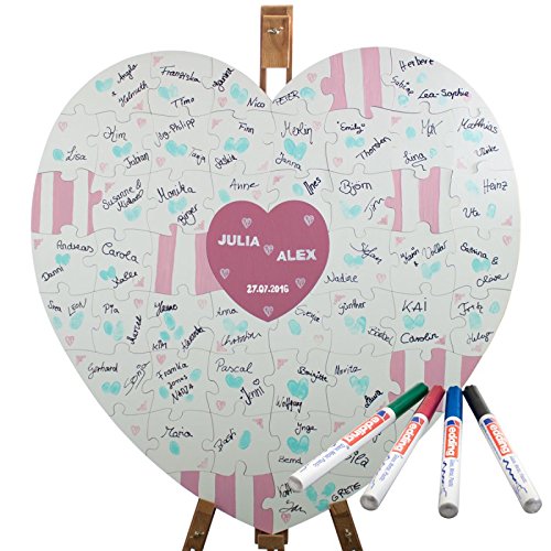 Preisvergleich Produktbild Geschenke 24: Holz Puzzle Herz zum Beschriften - kreative Hochzeitsgeschenke selber gestalten - ein schönes Hochzeitsspiel für das Brautpaar