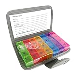 PuTwo Pill Box 7 Days 28 Compartments Pill Wallet Weekly Large Capacity Pill Organisers BPA Free Medicine Box for Vitamins Fish Oils Supplements Medication - Grey Wallet|English Version