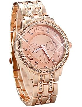 Designer Strass Kristall Roségold Damenuhr Uhr Chronograph Optik Rose Rosegold Gold Armbanduhr Rosengold Rotgold...