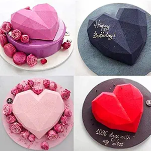 ELRINZA 3D Diamond Heart Cake Mould Mousse Pinata Silicon Moulds -Diamond Heart Shape, Chocolate, Pastry, Mousse, Dessert Mould, DIY Baking Tool