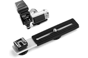 Fotover Horizontal Camera Flash Flashgun Holder Bracket with Hot-Shoe with 1/4" Sliding Screw Studio Light Stand for DSLR Camcorders DV Cameras