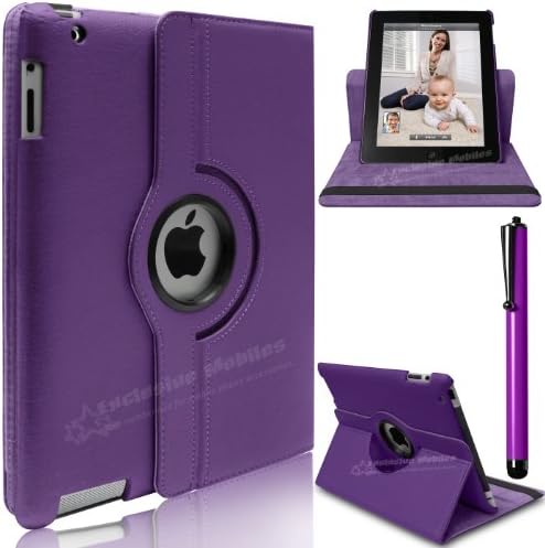 Mobile Junction ® 360 Case Apple iPad 4 iPad 3 (3rd &amp; 4th Generation with Retina Display) &amp; iPad 2 360 Degree Rotating Smart Stand Case Cover with Auto Sleep Wake Incl. Free Screen Protector &amp; Stylus (Purple)