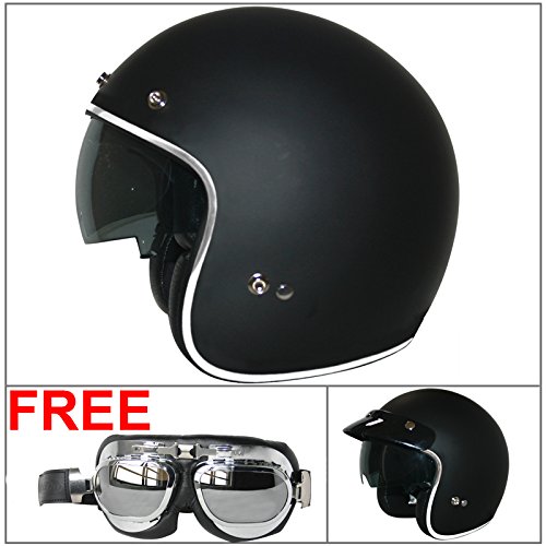 Casco Moto Jet Aperto – Modello Mezzo Casco Vintage Brain-Cap – ABS – Certificato DOT/ECE – Nero Lucido – Taglia XXL (63 Cm)