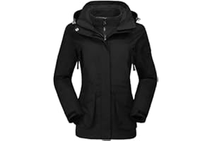 OutPro Damen 3-in-1-Skijacke wasserdicht winddicht Winterjacke Outdoor Wandern mit Fleece gefüttert doppellagige abnehmbare Kapuzen-Funktionsjacke