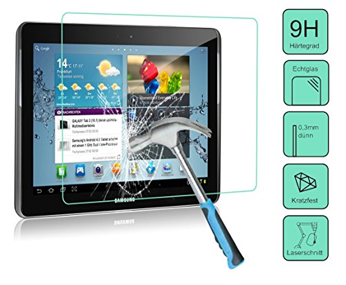 Panzerglas Folie für das Samsung Galaxy Tab 2 10.1 — Tempered Glass Hartglas Displayschutz mit Härtegrad 9H nur 0,3 mm dick — inkl. PATONA Displaypad - 2