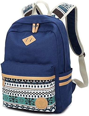 Canvas Backpack Lightweight Casual Shoulder School Bag Daypack Laptop Bag for Girls (Blue)