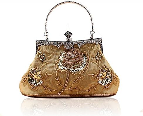 Vintage Handmade Seed Beaded Sequined Clutch Wedding Evening Handbag Golden