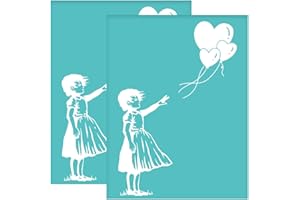 ‎OLYCRAFT OLYCRAFT 2 Stück 22x28 cm Banksy Selbstklebende Siebdruckschablone Banksy Ballon Mädchen Siebdruckschablone Herzballon Wiederverwendbare Netzschablonen Transfer Für DIY T Shirt Stoffmalerei