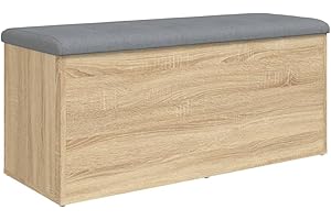 vidaXL Banco con Almacenaje, Almacenamiento para Juguetes Cojines, Banco para Zapatos, Asiento para Pasillo Salón, Madera de Ingeniería Roble Sonoma