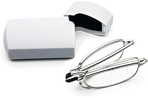 KoKoBin Lunettes de lecture pliables en acier inoxydable - Mini lunettes de lecture bleues pour homme et femme - Aide à la lecture avec étui rigide