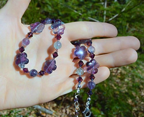 Purple Fluorite crystal necklace / fluorite choker / boho jewellery / fairy / witch / violet and green striped natural crystal choker with Swarovski Elements crystals / elf / hippie / handmade necklace, teen girl gift ideas