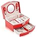 Produktbild Wuxingqing Schmuckkästchen Spiegel-Mini-Koffer kann weiße Schmuckschatulle Girl Jewelry Organizer sperren (Farbe : Rot)