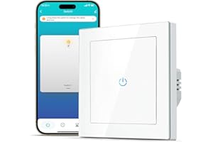 Alexa Wifi Interruptor de luz CURRYSMARTER Smart para Alexa y Smartphone, cristal templado, interruptor de pantalla táctil, función de temporizador, sistema 55, 80 x 80 mm, (interruptor de luz 1F)