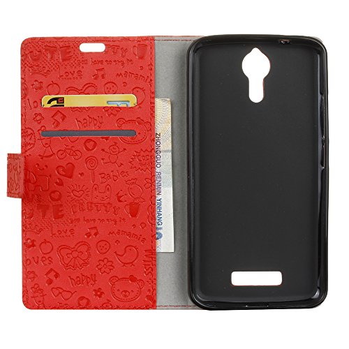 Handyhülle für Acer Liquid Zest Plus LTE,Quenjoy® Cartoon Textur Leder Tasche Smart Cover Flip Case Beschützer Haut Schutzhülle Hüllen für Acer Liquid Zest Plus LTE HM.HVNEE.001/HM.HVQEE.001 Smart Phone,Rote 02 - 3