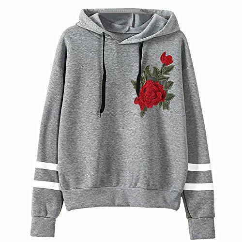 LUBITY Sweatshirt Long Hoodie Hiver Sweat-shirt Femme NOTHING * Sweat à Capuche Imprimé à Manches Longues Pull à Capuche Femme Pull Chic Ados Fille Imprimé Rose Pullover Blouse à Manches (Gris1, L)
