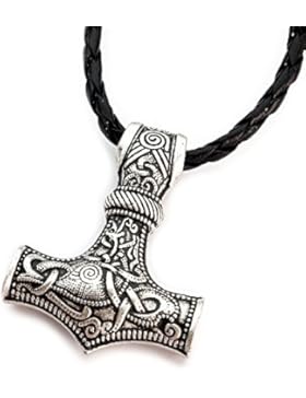 Antik-Silber, kunstvoller Anhänger mit Thors Hammer, Mjölnir-Anhänger, Halskette für Damen und Herren, nordische...