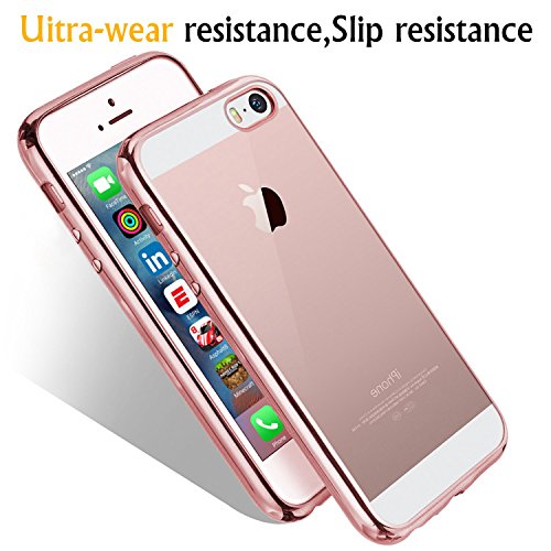 iPhone SE Case,SplaksÂ® [Rose Gold] Extra Shock-Absorb Clear back panel+ Rose Gold Metal Plating Frame ,Extreme Lightweight Soft Flexible Silicone Rubber Anti-Scratch Protective Case For iPhone SE/5 SE/5/5S-Rose Gold