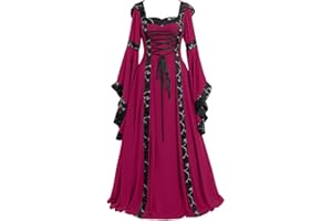 Foweknow Abito medievale da donna rinascimentale da donna, con maniche a pipipistrello, abito da sera da elfo, costume da strega, vestito gotico, cosplay, carnevale, feste di Halloween
