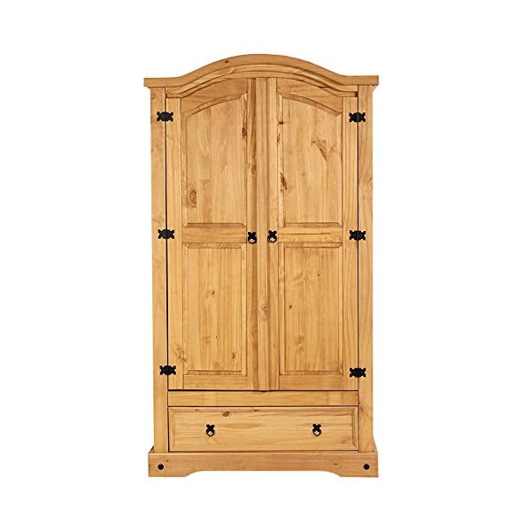 Kleiderschrank Salsa Garderobenschrank Mexiko Möbel Kiefer massiv, gebeizt/gewachst, 2 Türen und 1 Schublade – Bild 4
