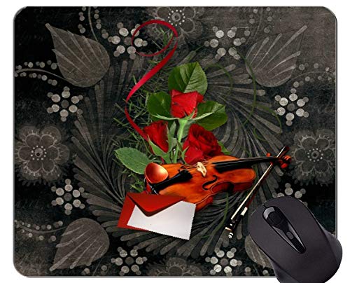Preisvergleich Produktbild Mausunterlage Rutschfeste Naturkautschuk-Rechteck-Mausunterlagen, Violinenvalentinsgruß-Liebesrosenkunst - genähte Ränder