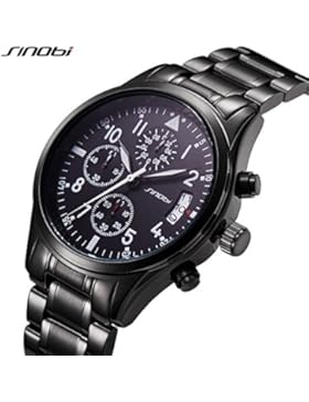 SINOBI Sport Multifunktions Herren Handgelenk Uhren Stahl Armband Männer Chronograph Quarz Uhren Armbanduhr schwarz