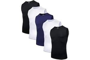 AMZSPORT 5er Pack Herren Tank Top Atmungsaktiv Kompressionsshirt Funktionsshirt Laufshirt Ärmelloses Unterhemd für Sport, Gym, Fitness und Running