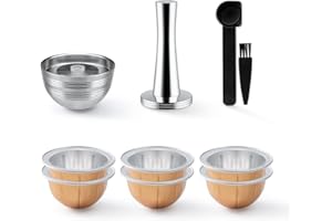 HAILASRE dosettes de café réutilisables en acier inoxydable uniquement compatible avec Ver tuo Next Machines Filtre à capsules de café rechargeable avec enveloppe de 6 capsules 80ml / 230ml et Tamper