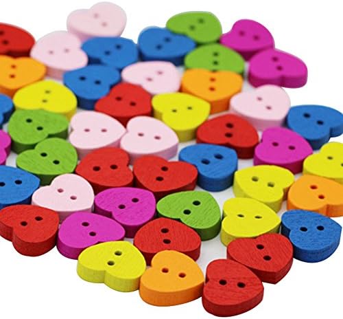Spinger Colourful Wooden Buttons of Peach Shape with 2 Holes 100Pcs for Sewing DIY Craft Scrapbooking Clothing