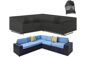 Skyour Patio Furniture Sectional Couch Sofa Cover Weatherproof Heavy Duty 420D Oxford Outdoor L Shaped Sectional Garden Rattan Corner Sofa Furniture Protector Covers Black (V-Shape: 84x84in)