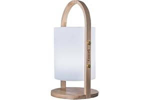 Lumisky Lanterne lumière blanche de jardin avec anse en bois sans fil sur batterie WOODY à LED Polyéthylène rotomoulé, ∅19xH37 cm