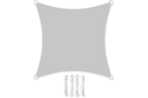 SONGMICS Markiza 3 x 3 m, wodoodporna o słupie wody 665 mm, osłona przeciwsłoneczna z odpornego na rozdarcia poliestru, ochrona UV 93%, taras, ogród, balkon, kwadrat, liny 2 m, jasnoszary GSH33QY