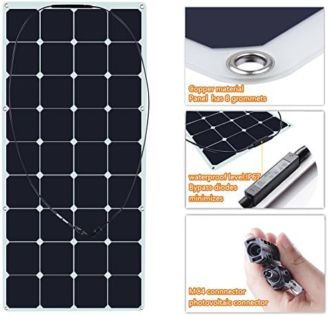 SUNKINGDOM 120W 18V Semi Flexible Solar Panel with MC4 Output Easy to install Roof Layouts,Boating for Storage Battery,any 16V Electronic Device
