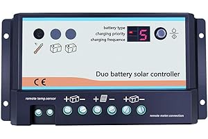 EPEVER Contrôleur de charge solaire double batterie 20 A 12 V 24 V pour camping-car, caravane et bateau