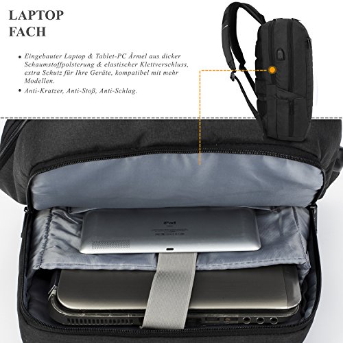 DTBG leichtgewichts Rucksack mit USB Anschluss Business Backpack l  ssiger Arbeit Rucksack Studenten Schule Rucksack mit Anti-Diebstahl Tasche Laptop 