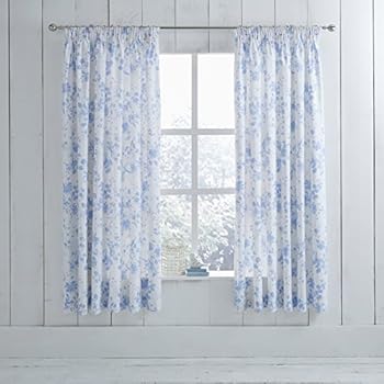 Toile De Jouy Ready Made Curtains Blue 66 X 54 Amazon Co Uk