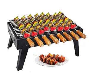 Wellberg Charcoal Grill Table Barbecue with 7 Skewers 1 Grill 1 Tong (Big)