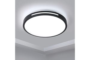 EXTRASTAR 18W LED Ceiling Light, 1950LM 123W Equivalent, Cool White 6500K Daylight Flush Mount Ceiling Lamp, 30cm Round Black Edge Ceiling Lighting Fixture, Non-Dimmable