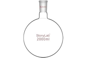 stonylab 2000ml Kurzer Hals Rundkolben aus Borosilikatglas, Einhals Kolben aus Schwere Wand RBF mit 24/40 Standard-Kegel-Außengelenk, Round Bottom Flask Glaskolben für Labor - 2000ml