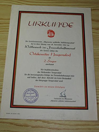 Urkunde Allgemeine politische Aufklärungsarbeit 1953